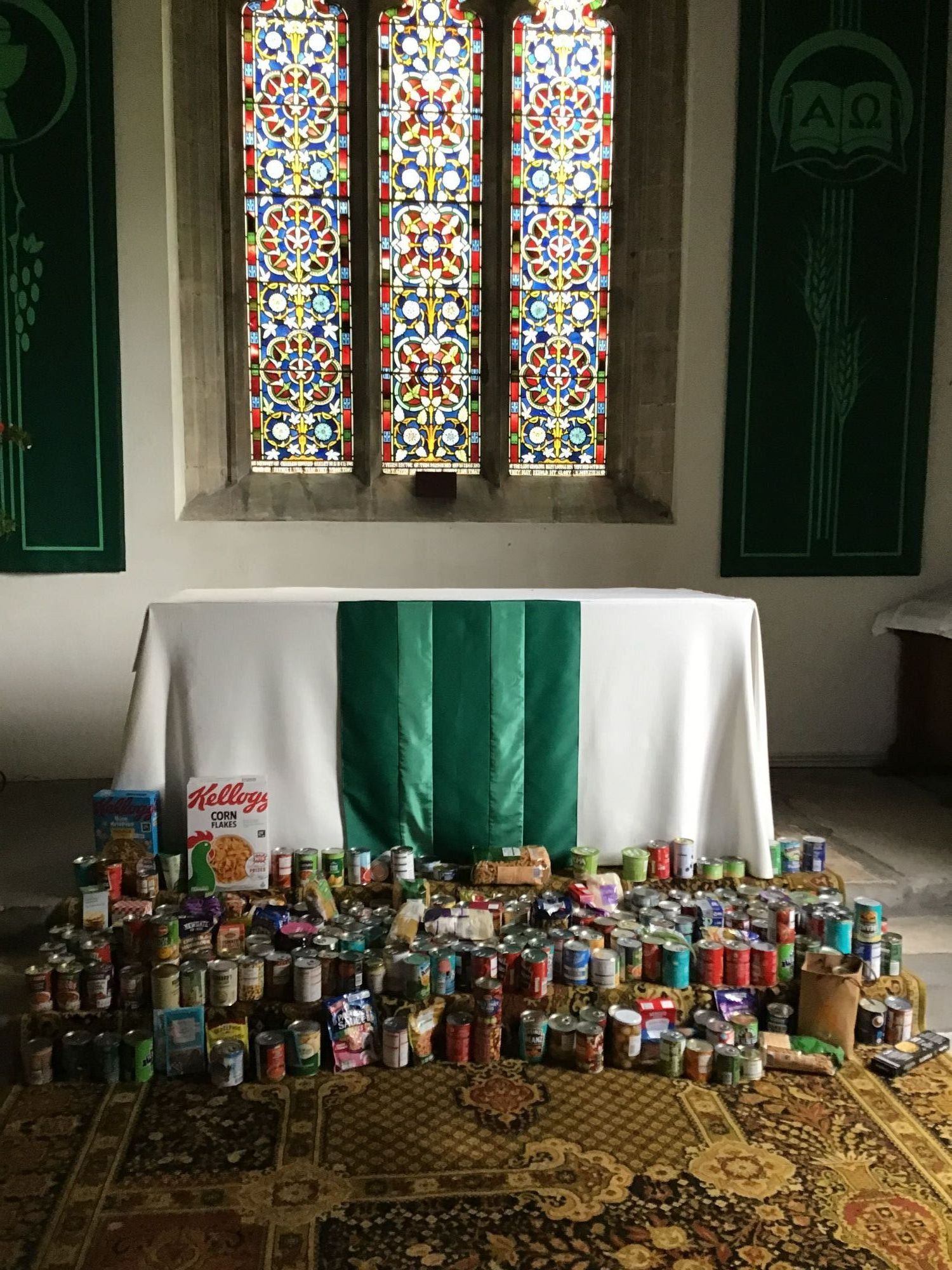 Image of harvest festival donations at the church